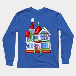 Santa Hat Whimsical Victorian Christmas House Long Sleeve T-Shirt